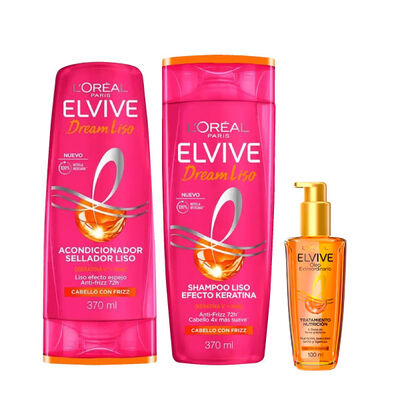 Tripack Elvive Dream Liso Shampoo + Acondicionador + Serum - 3UN