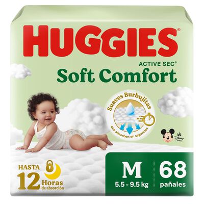 Pa&ntilde;al Huggies Active Sec Xtra Flex Talla M - Bolsa 68 UN