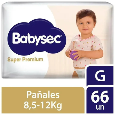 Pa&ntilde;al Babysec S&uacute;per Premium Talla G - Bolsa 66 UN