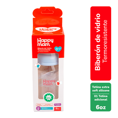 Biber&oacute;n de Vidrio Termoresistente Happymam- Frasco 180 ml