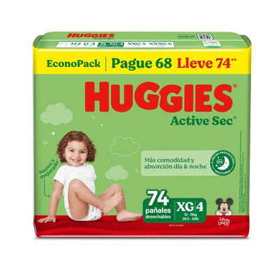 Pa&ntilde;al Huggies Active Sec EconoPack Talla XG - Bolsa 74 UN