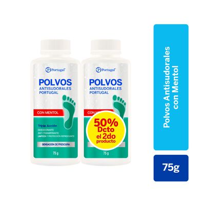 Talco Polvo Antisudoral Mentol 75 G - Pack 2 UN