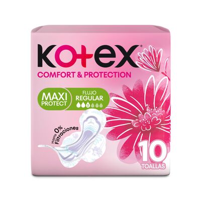 Toallas Higi&eacute;nicas Kotex Maxi Protect Normal con Alas 10 Un