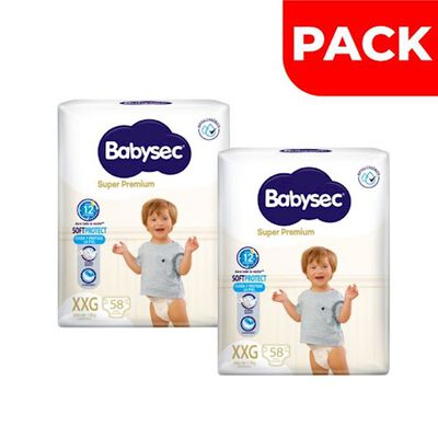 Pack Pa&ntilde;al Babysec S&uacute;per Premium Talla XXG - Bolsa 58 UN	