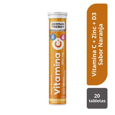 Vitamina C + Zinc + D3 German Energy Sabor Naranja - Tubo 20 UN