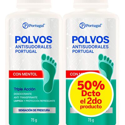 Talco Polvo Antisudoral Mentol 75 G - Pack 2 UN