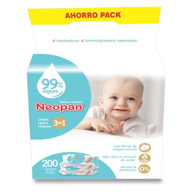 Neopan Toallitas H&uacute;medas 3 en 1 - Bolsa 200 UN