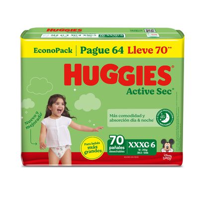 Pa&ntilde;al Huggies Active Sec EconoPack Talla XXXG - Bolsa 70 UN