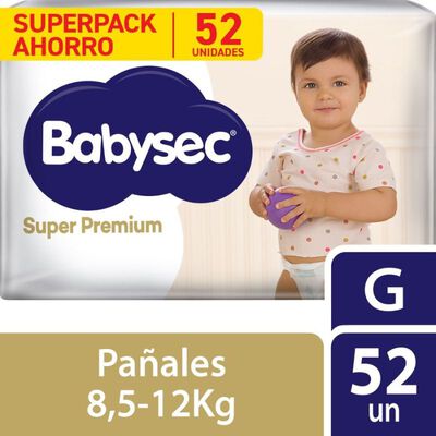 Pa&ntilde;al Babysec Super Premium Talla G - Bolsa 52 UN