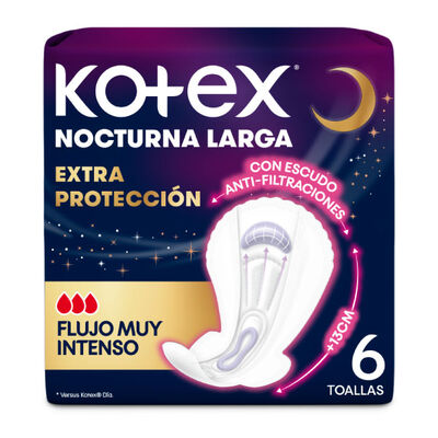 Toallas Nocturnas Largas Kotex Extra Protecci&oacute;n 6 Un