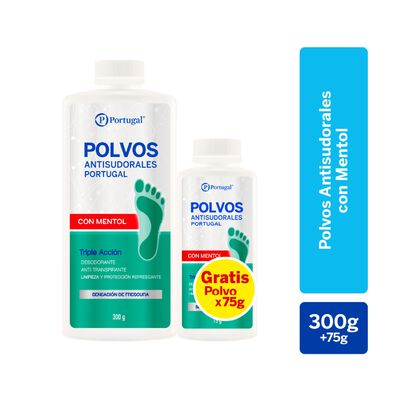 Talco Polvo Antisudoral Mentol 300Gr + 75Gr- Pack 2 UN