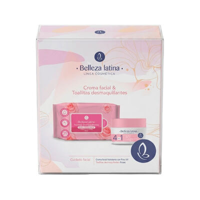 Belleza Latina Pack Toallita h&uacute;meda Rosas + Crema facial aclarante
