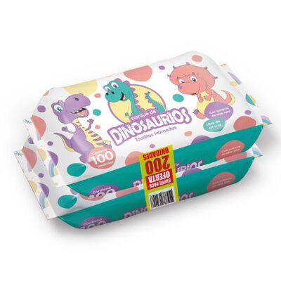 Toallitas H&uacute;medas Parque de Dinosaurios Bolsa 100 UN - Pack 2 UN
