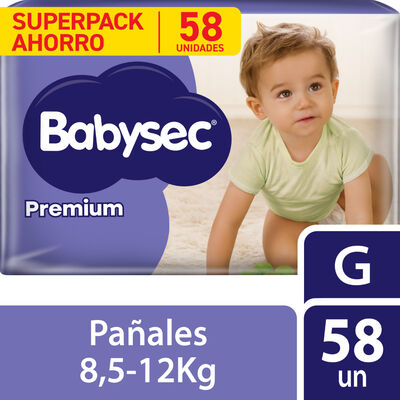 Pa&ntilde;al Babysec Premium Super Mega Talla G - Bolsa 58 UN