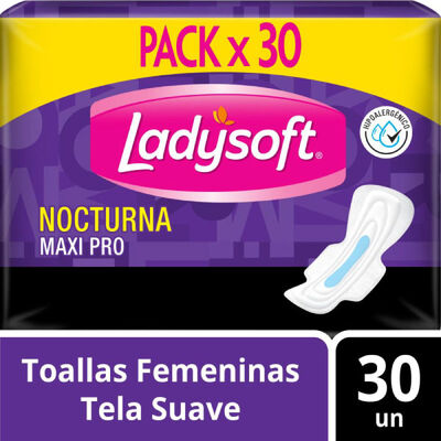 Toallas Femeninas Ladysoft Nocturna Maxi Pro Tela  - Bolsa 30 UN