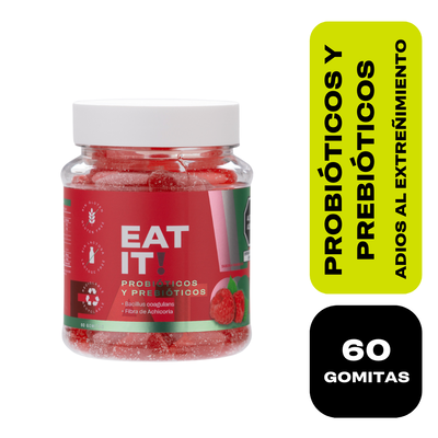 Gomitas Probi&oacute;ticos y Prebi&oacute;ticos EAT IT! Sabor Frambuesa - Frasco 60 UN