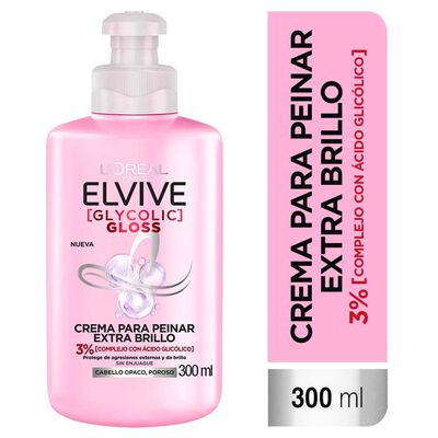 Crema Para Peinar Elvive Glycolic Gloss Extra Brillo 72h - Frasco 300 ML
