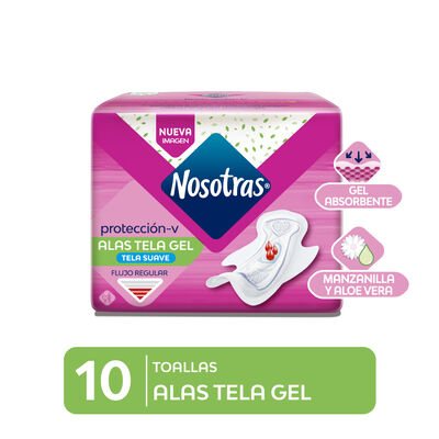 Toalla Higi&eacute;nica Nosotras Alas Tela Gel - Bolsa 10 UN