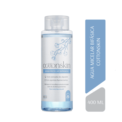 CottonSkin Agua Micelar Bif&aacute;sica - Frasco 400 ML