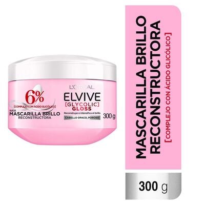Mascarilla Reconstructora Elvive Glycolic Gloss Brillo 72h - Frasco 300 G