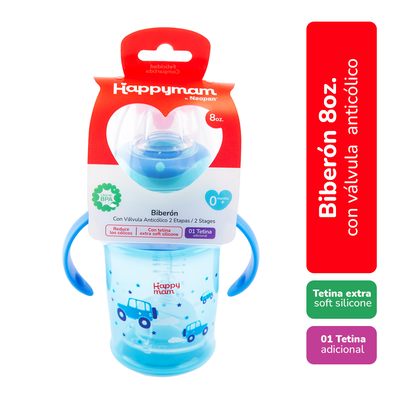 Biber&oacute;n 8oz. + Tetina Happymam Ni&ntilde;o - Frasco 270 ml