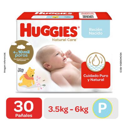 Pa&ntilde;al Huggies Natural Care Primeros D&iacute;as - Bolsa 30UN