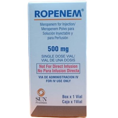 Meropenem 500 MG Polvo para Soluci&oacute;n Inyectable y Perfusi&oacute;n Vial - Caja 1 UN