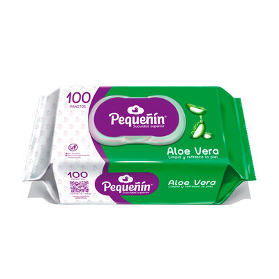 Toallitas H&uacute;medas Peque&ntilde;in Aloe Natural - Bolsa 100 UN