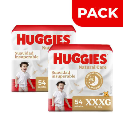 D&uacute;o Pack Pa&ntilde;ales Huggies Natural Care Bigpack Talla XXXG - Bolsa 54 UN