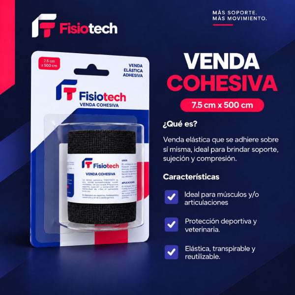 Fisiotech Venda Cohesiva Negro 7.5cm x 5 M - Caja 1 UN, , large image number null