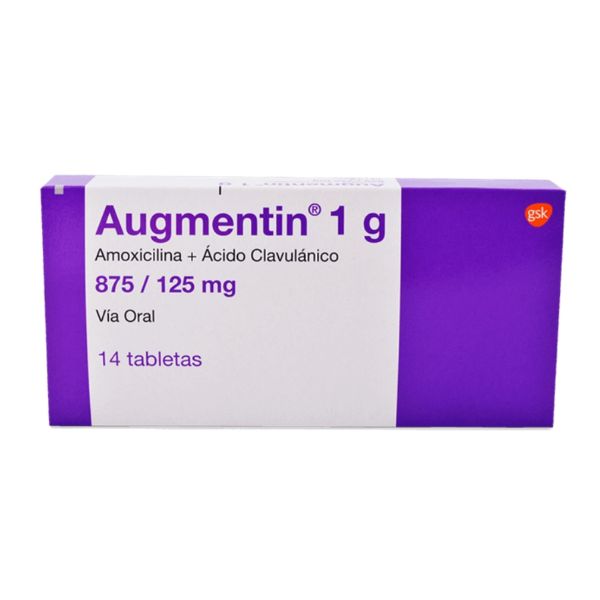 Augmentin 1G (875 Mg-125Mg)Tabletas Recubierta - Caja 14 UN, , large image number null
