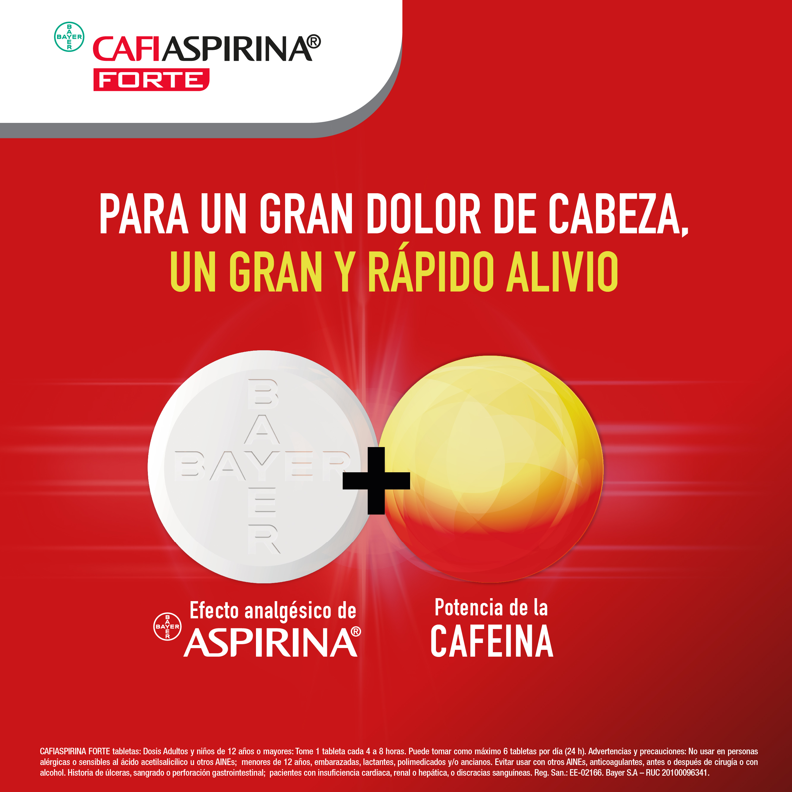 Cafiaspirina Forte 650mg + 65mg Tableta - Bl&iacute;ster 12 UN, , large image number null