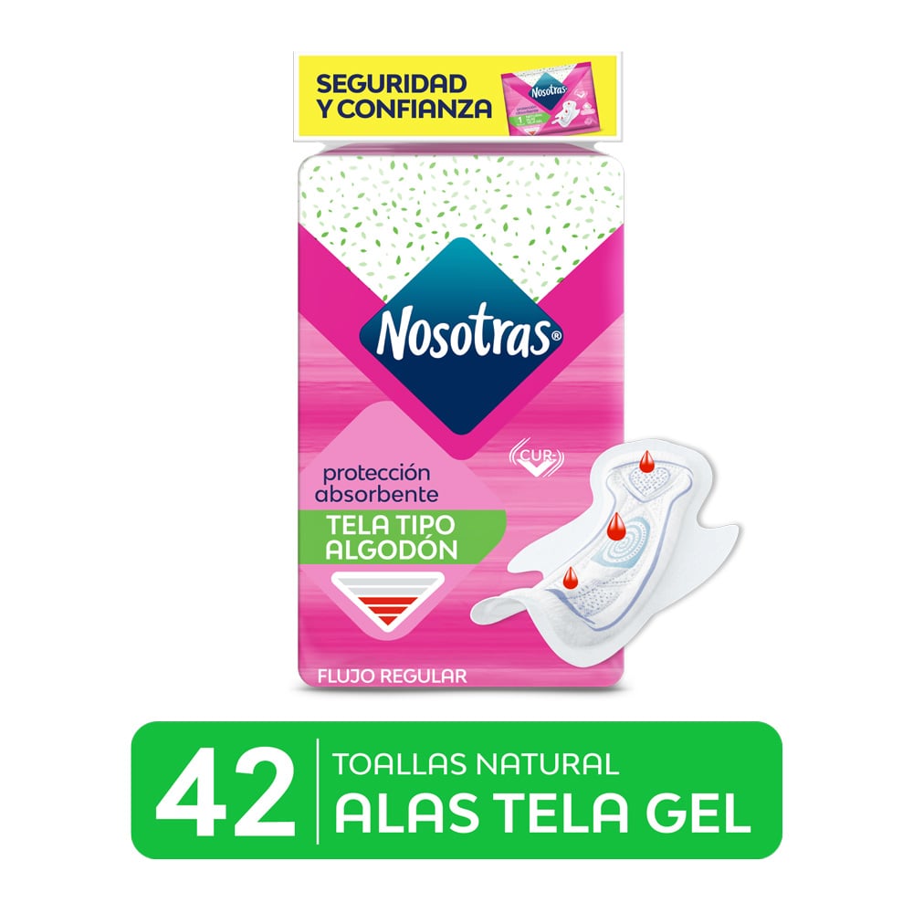 Toallas Higi&eacute;nicas Nosotras Alas Tela Gel - Bolsa 42 UN, , large image number null