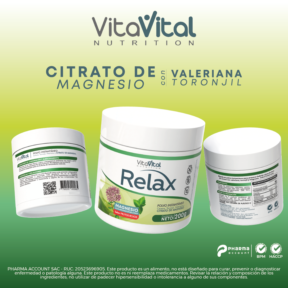 Vita Vital Relax Citrato De Magnesio Polvo - Frasco 200 G, , large image number null