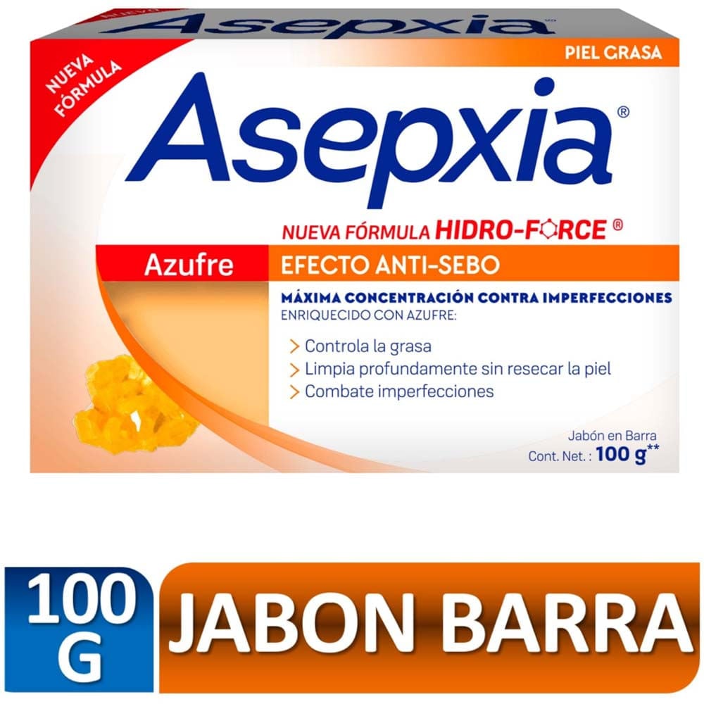 Asepxia Jab&oacute;n Azufre - Barra 100 G, , large image number null