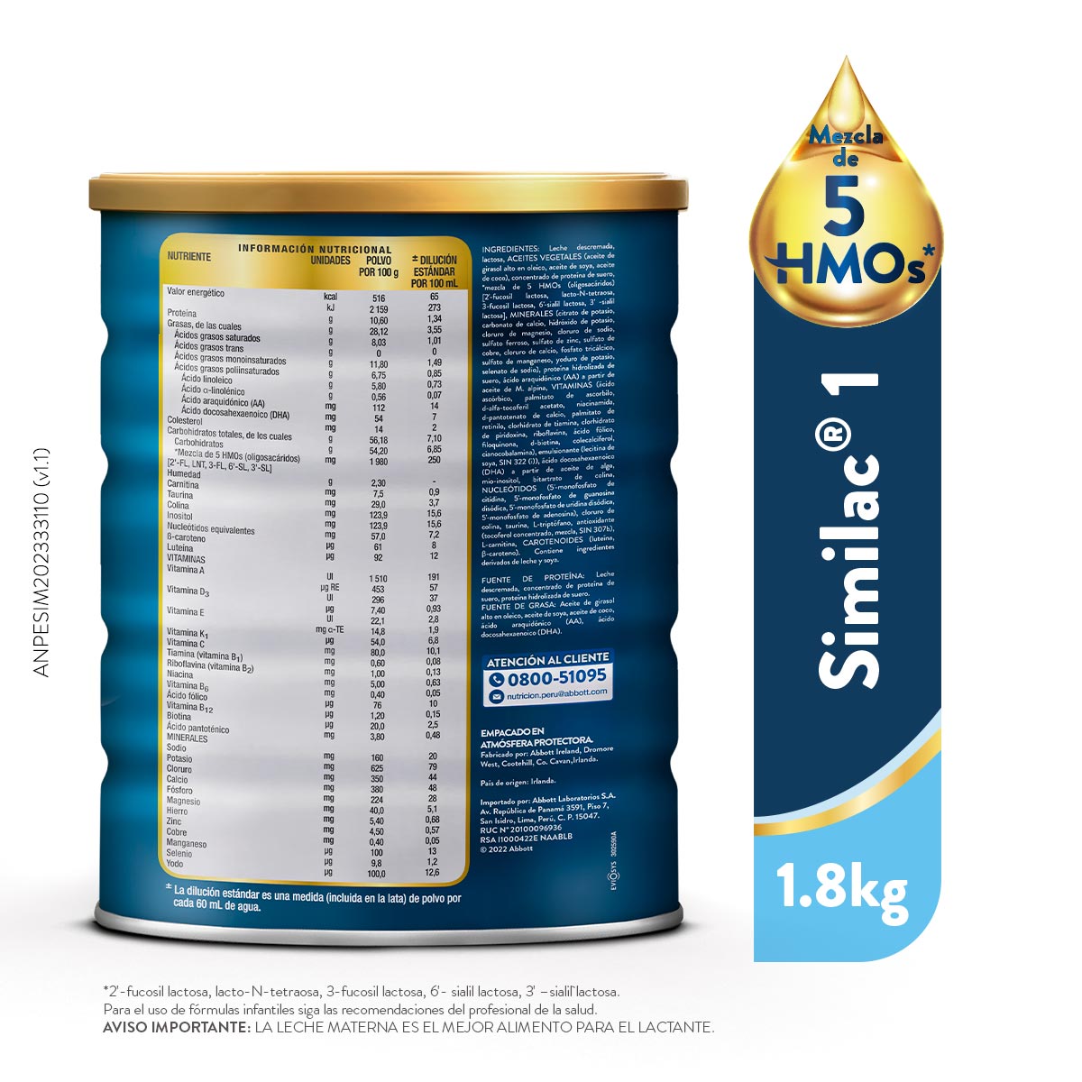 Similac 1 HMO - Lata 1.8 Kg, , large image number null
