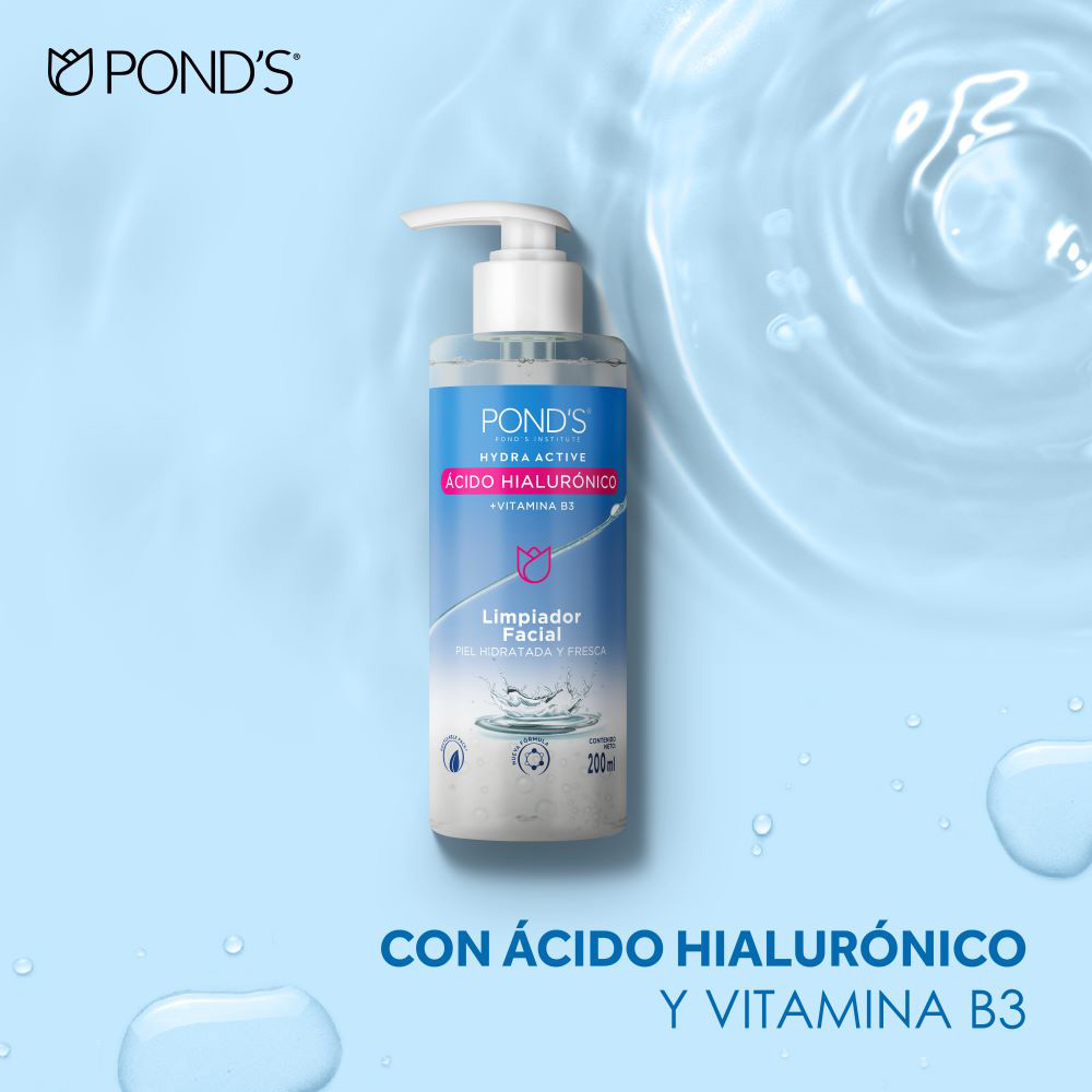 Limpiador Facial Pond's Hydra Active &Aacute;cido Hialur&oacute;nico + Vitamina B3 - Frasco 200 ML, , large image number null