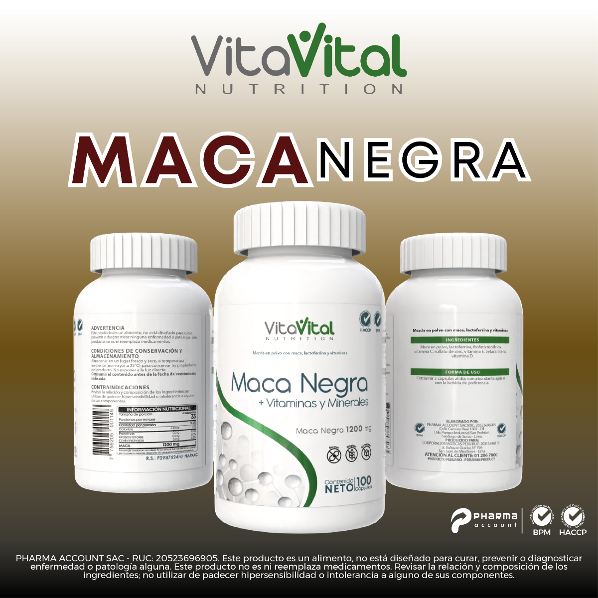 Vita Vital Maca Negra Capsulas - Frasco 100 UN, , large image number null