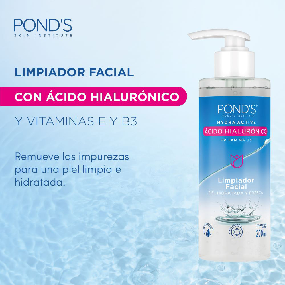 Limpiador Facial Pond's Hydra Active &Aacute;cido Hialur&oacute;nico + Vitamina B3 - Frasco 200 ML, , large image number null