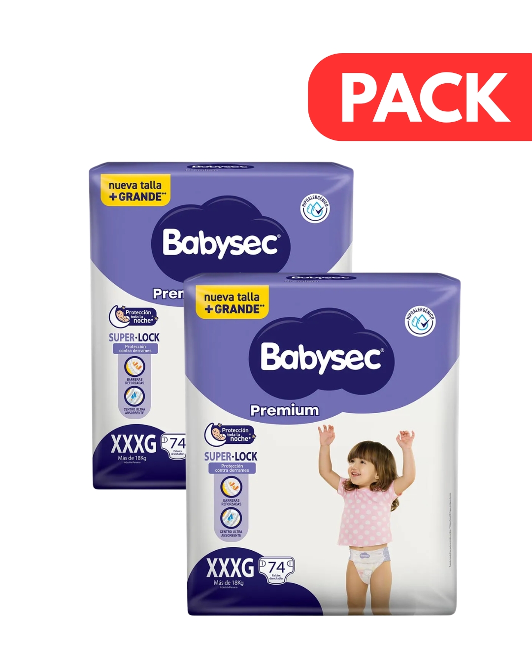 Pack x2 Pa&ntilde;al Babysec Premium XXXG - Bolsa 74 UN, , large image number null