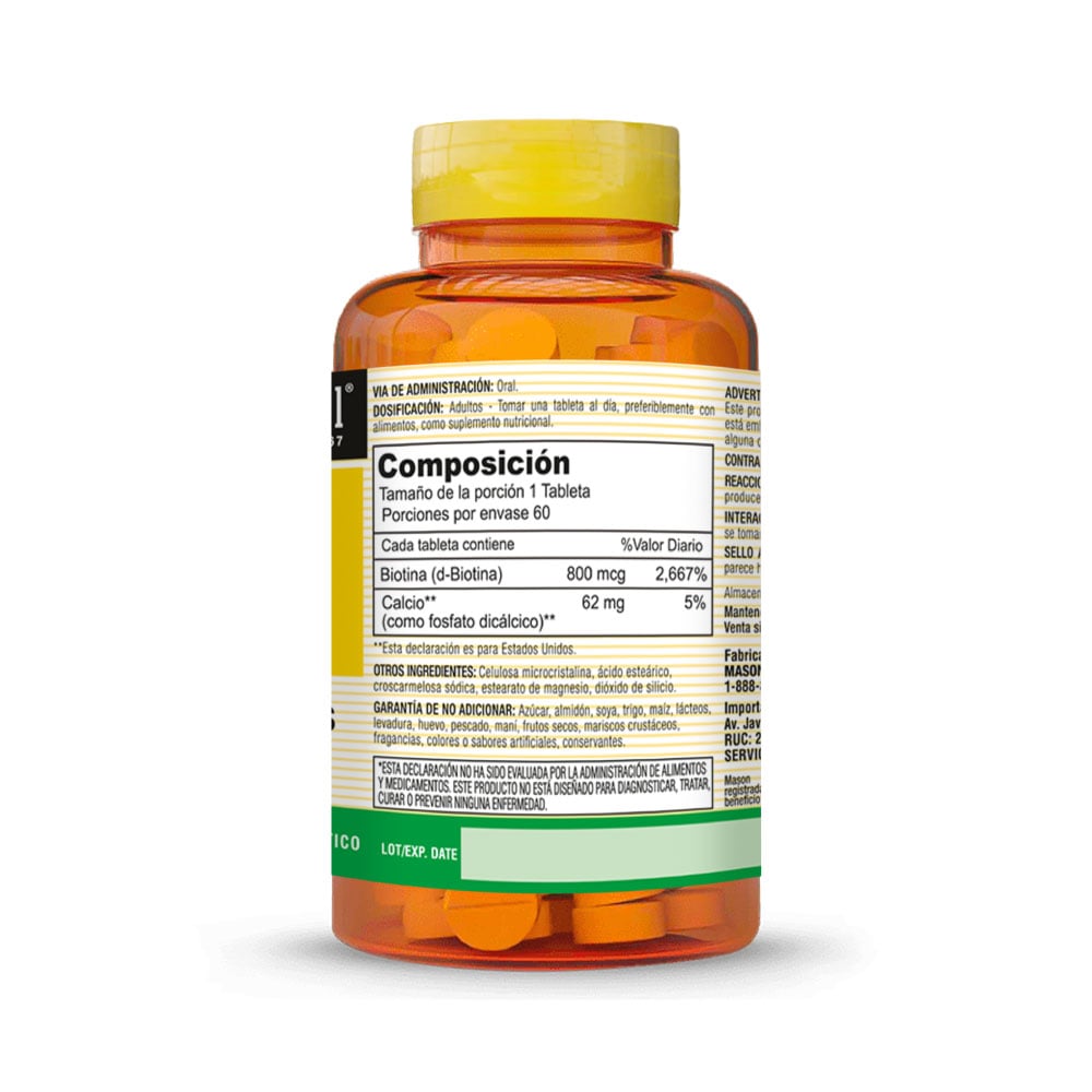 Biotin 800Mg Tabletas - Frasco 60 UN, , large image number null