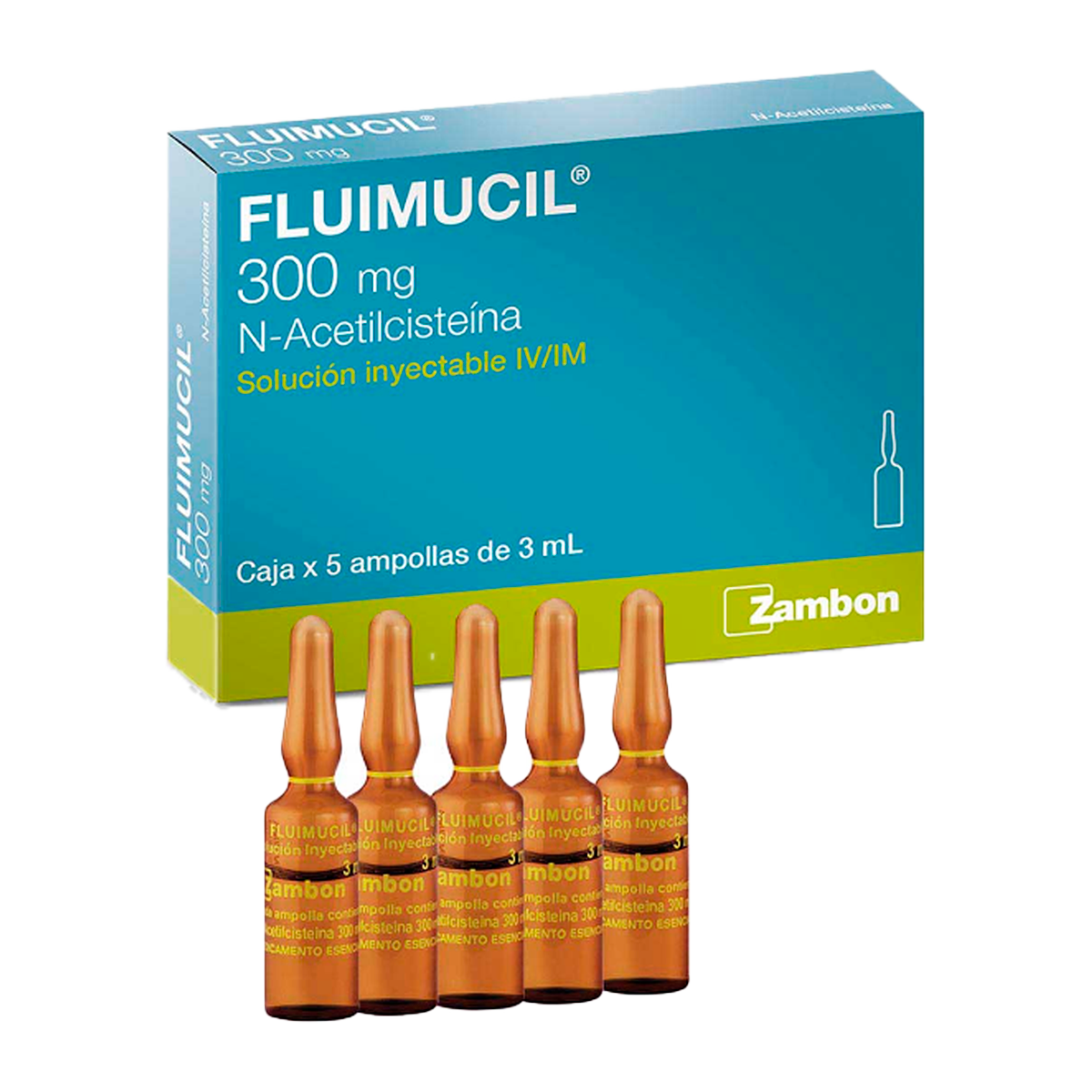 Fluimucil 300Mg/3ML Ampolla - Caja 5 UN, , large image number null