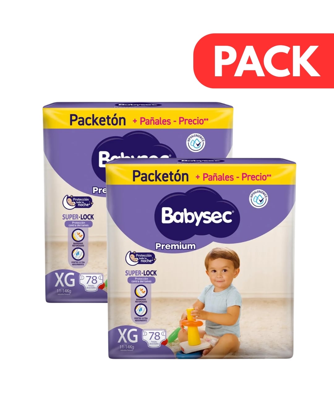 Pack x2 Pa&ntilde;al Babysec Premium XG - Bolsa 78 UN, , large image number null