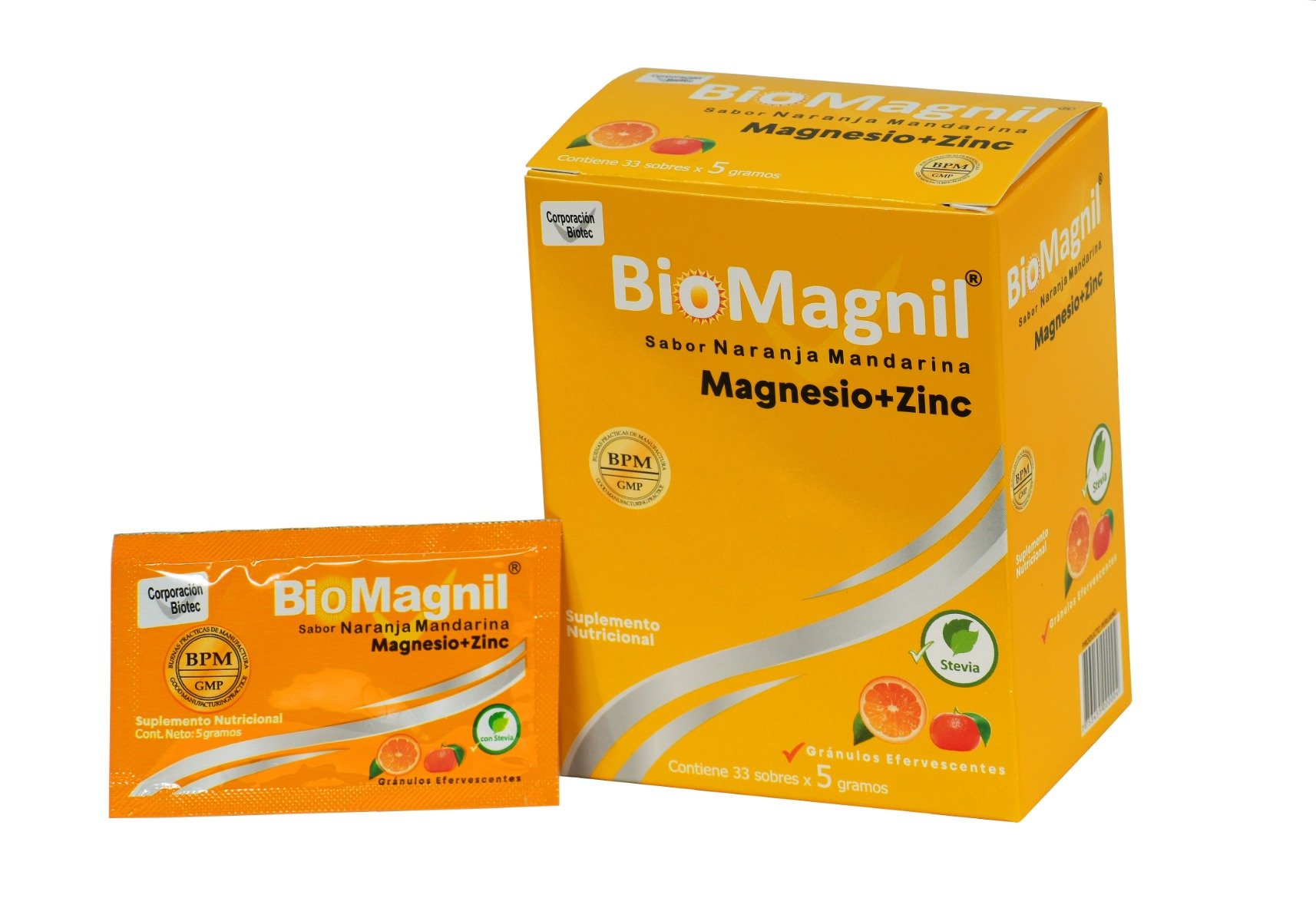 Biomagnil Sabor Naranja Mandarina Gr&aacute;nulos Efervescentes - Caja 33 Sobres, , large image number null