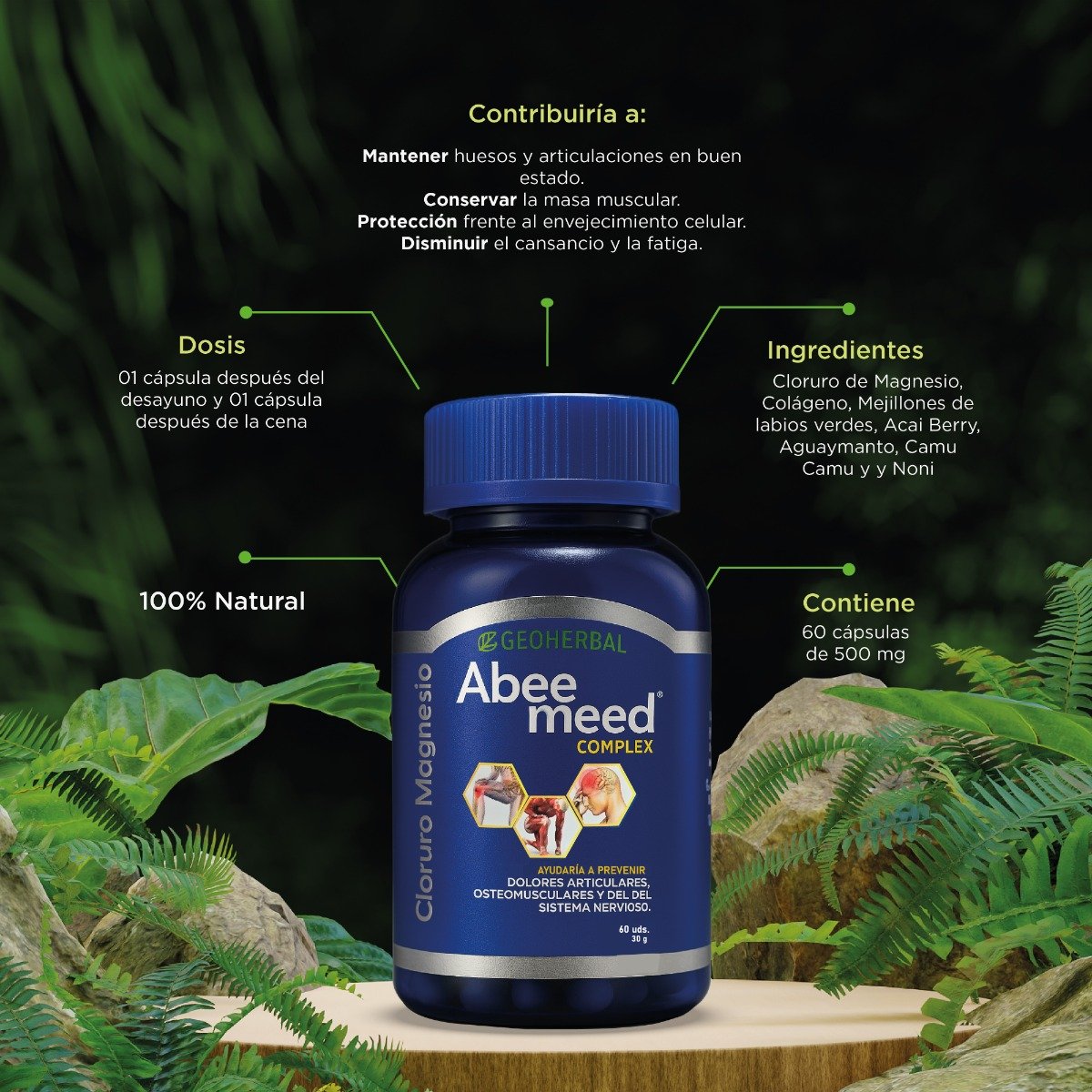Cloruro de Magnesio Abee Meed Frasco 60 C&aacute;psulas  - Pack 2 UN, , large image number null