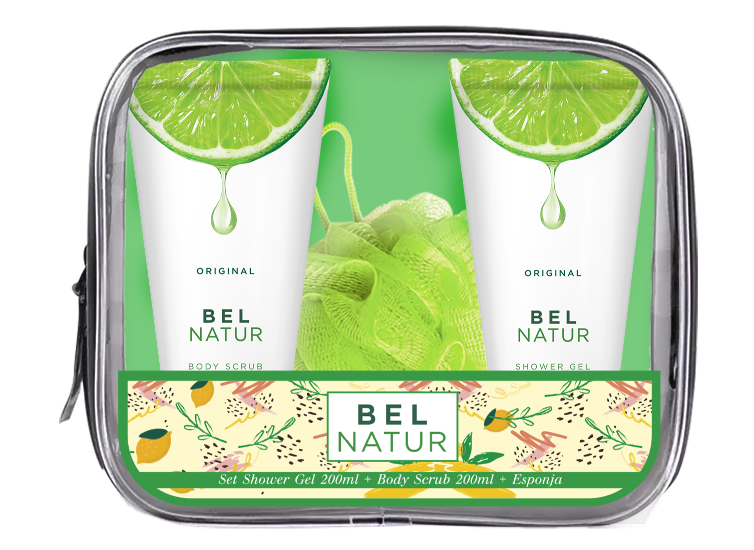Bel Natur Shower Gel + Exfoliante + Esponja - Pack 3 UN, , large image number null