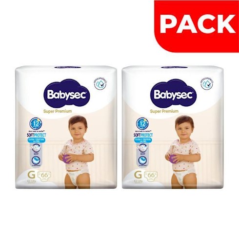 D&uacute;o Pack Pa&ntilde;al Babysec S&uacute;per Premium Talla G - Bolsa 66 UN, , large image number null