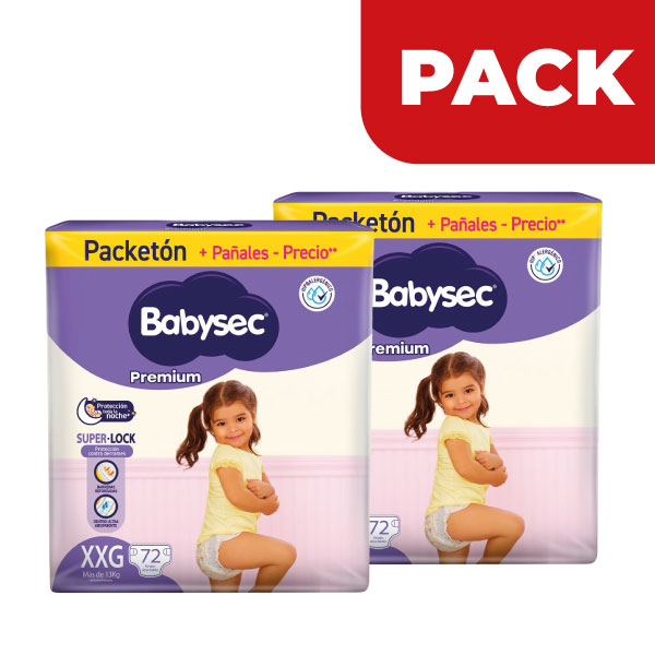 Pack x2 Pa&ntilde;al Babysec Premium S&uacute;per Mega Talla XXG - Bolsa 72 UN, , large image number null