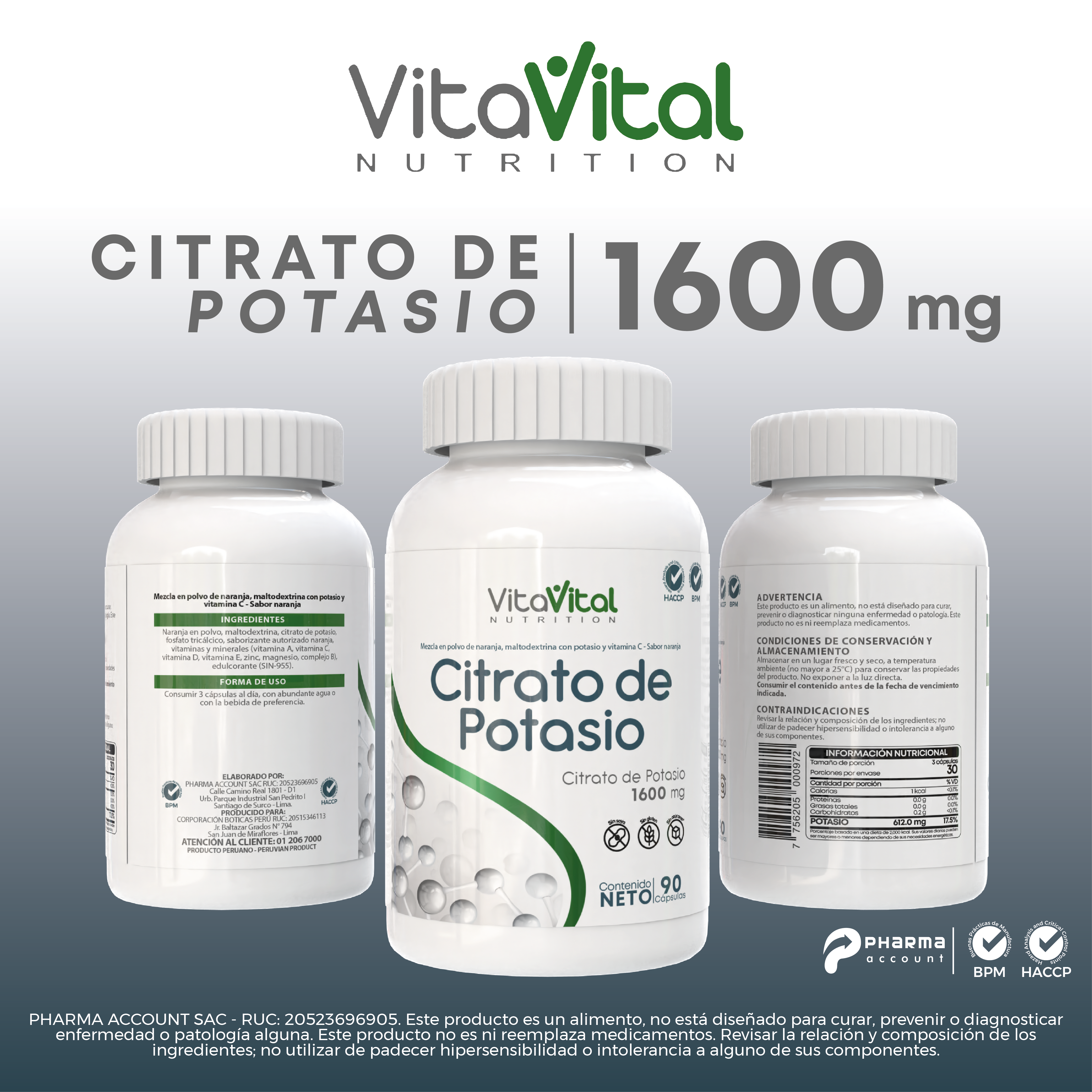 Vita Vital Citrato De Potasio Y Naranja C&aacute;psulas - Frasco 90 Un, , large image number null