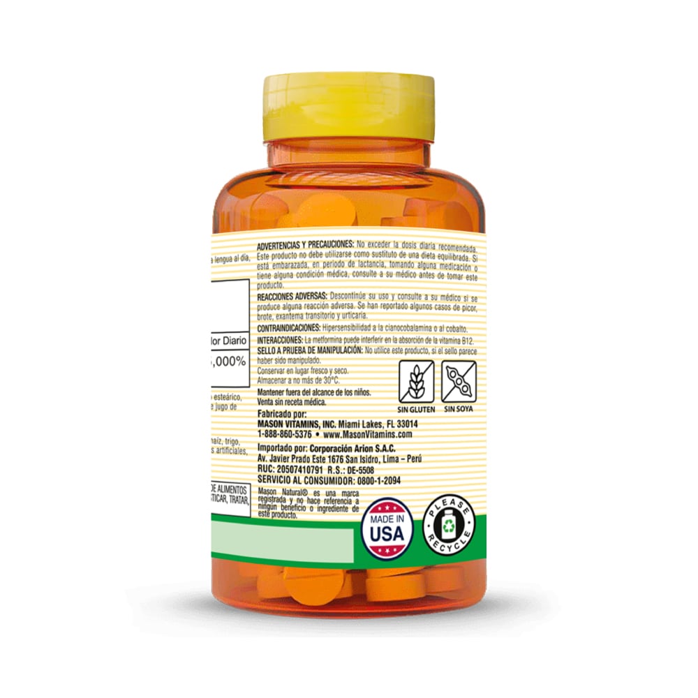 Vitamina B12 3000 Mcg Tabletas Sublinguales Sabor Dulce - Frasco 60 UN, , large image number null